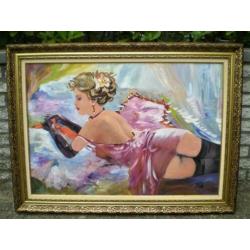 Prachtig schilderij van een mooie Jonge dame/Parijs/Jaren 20