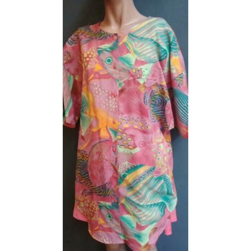 Vintage blouse (90s) met tropische print ( MT S/ M)