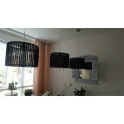 3 mooie zwarte organza lampenkappen met glazen kettinkjes