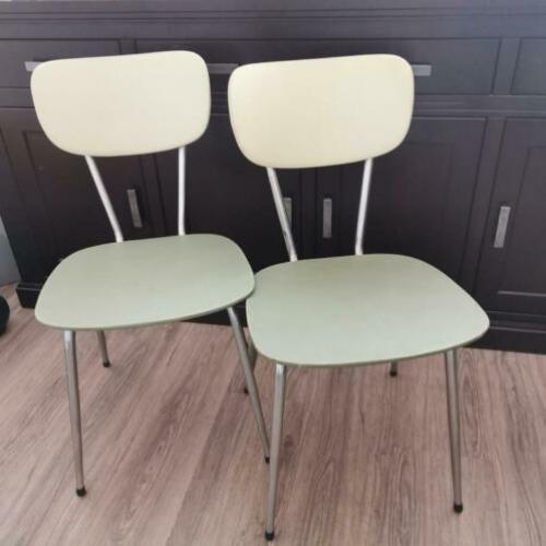 2 Retro mintgroene stoeltjes buizen frame