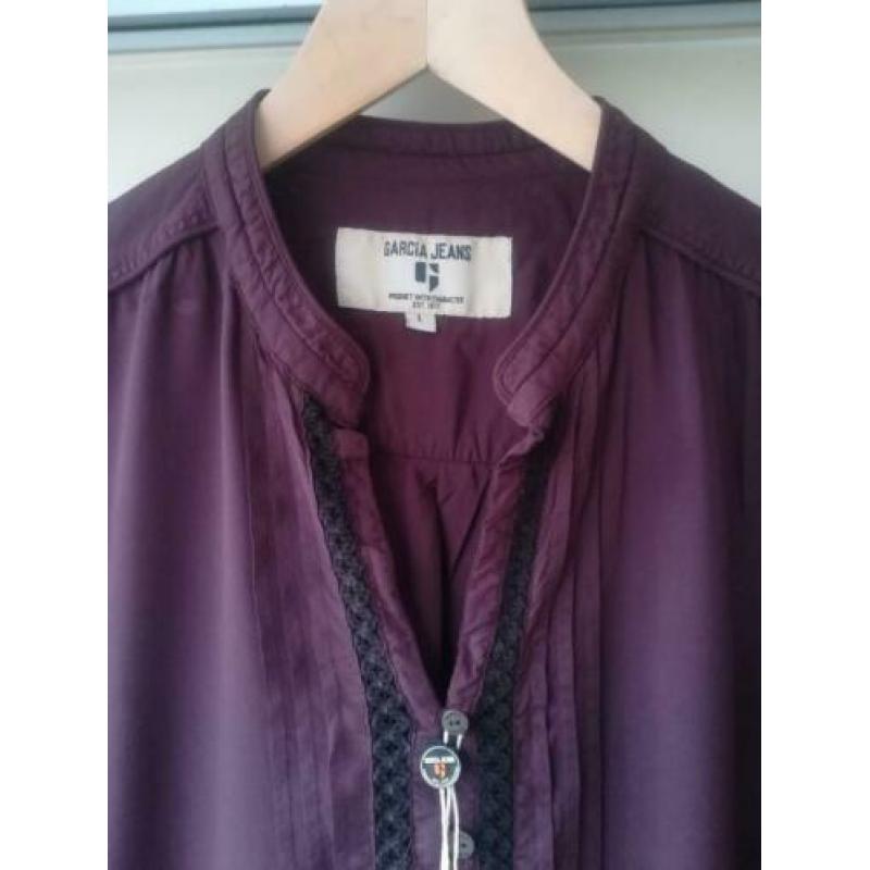 Garcia jeans blouse/top in bordeaux rood/berry maat L