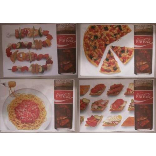 9 x Set met vier verschillende Coca Cola placemats in karton