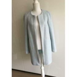 Bandolera lichtblauwe gevoerde wollen jas, maat 38