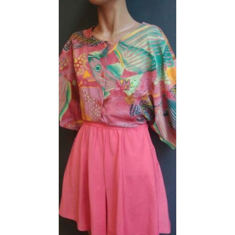 Vintage blouse (90s) met tropische print ( MT S/ M)