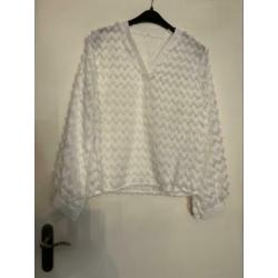Witte blouse met v hals maat l zara costes franjes blousje