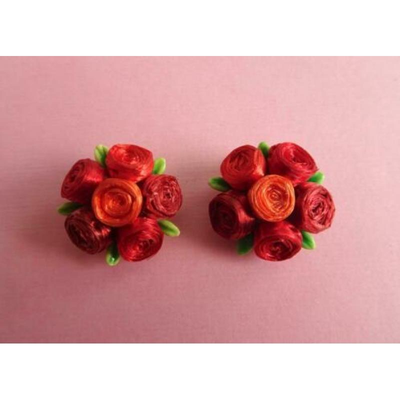 jwg Vintage 50s 60s Bloem bloemen oorbellen groen rood clips
