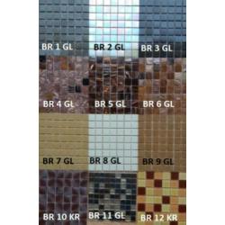 Glas mozaïek,12x bruin tinten, 225 steentjes op mat, 2x2 cm.