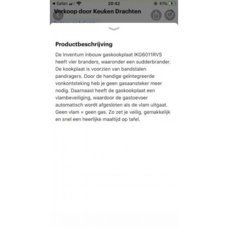 Inventum inbouw gaskookplaat nieuw