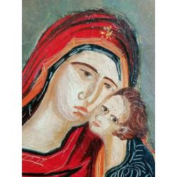 Hand geschilderde icon Maria op massief hout / antiek ?
