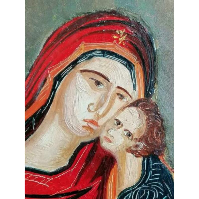 Hand geschilderde icon Maria op massief hout / antiek ?