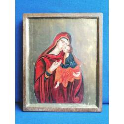 Hand geschilderde icon Maria op massief hout / antiek ?