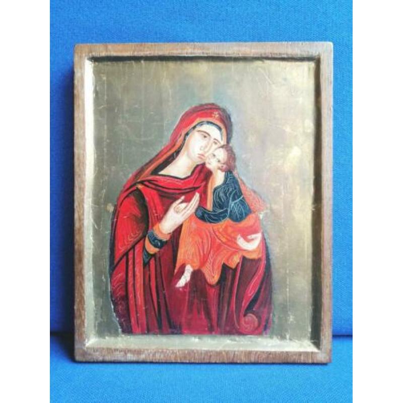 Hand geschilderde icon Maria op massief hout / antiek ?