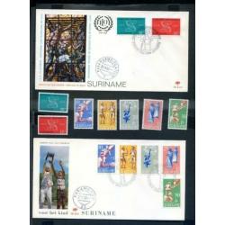 Suriname 8x 1e dagenvelop + div.losse PF series/zegels