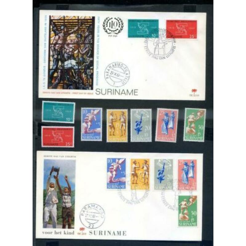 Suriname 8x 1e dagenvelop + div.losse PF series/zegels