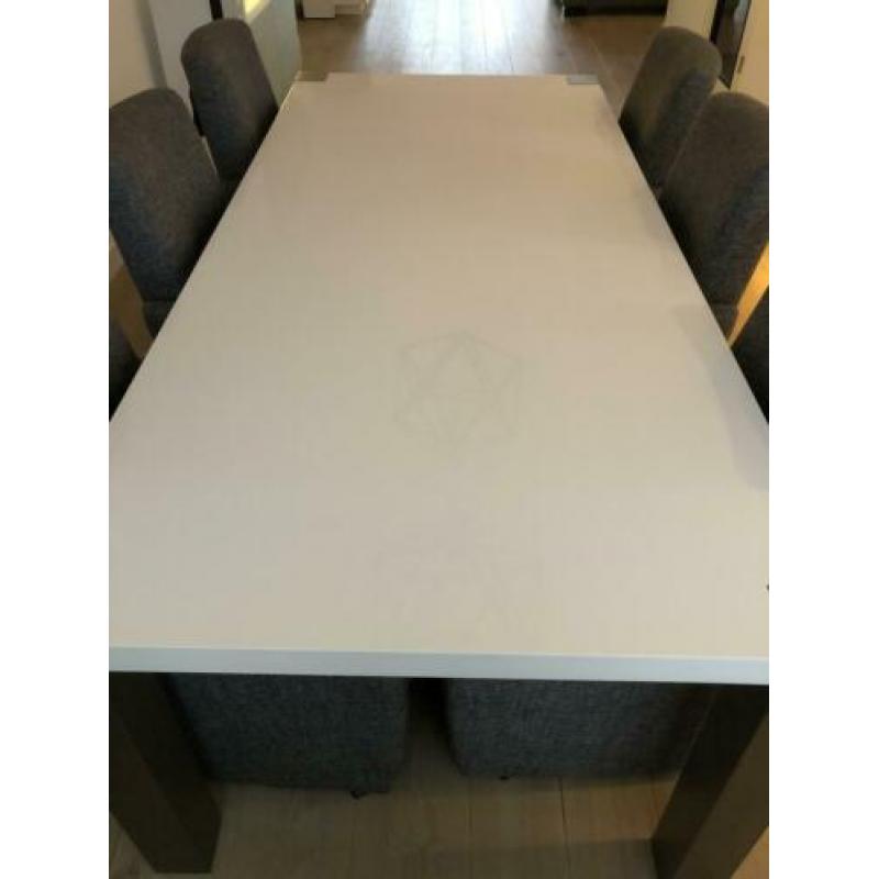 Moderne eettafel hoogglans wit 220 x 100 en salontafel