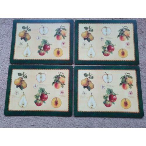 4 Vintage Brocante Pimpernel Placemats Botanical Fruits
