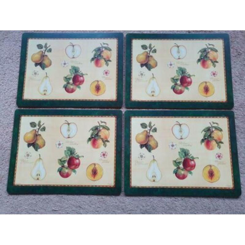 4 Vintage Brocante Pimpernel Placemats Botanical Fruits