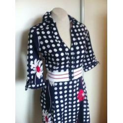 Leuk stippen JURK mt s - retro vintage blauw polkadot dots