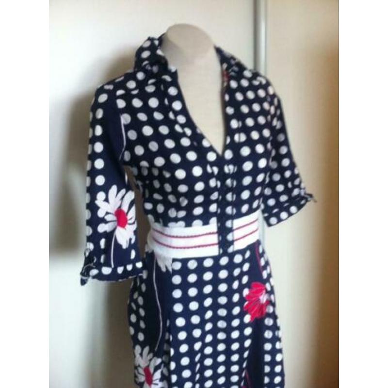 Leuk stippen JURK mt s - retro vintage blauw polkadot dots