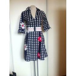Leuk stippen JURK mt s - retro vintage blauw polkadot dots