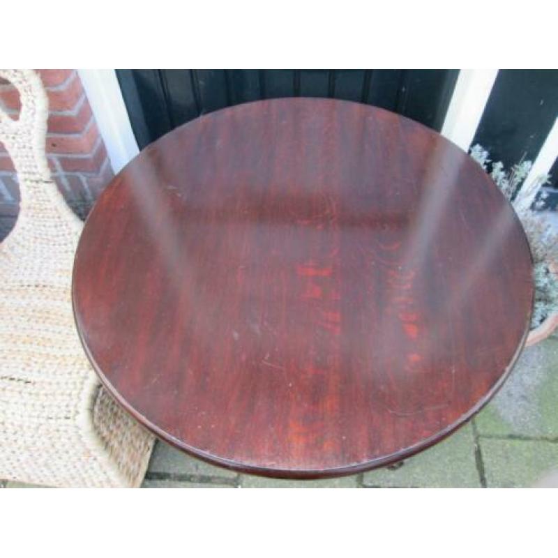 Vintage Donker Houten Salontafel met Webbing Diameter 80 cm
