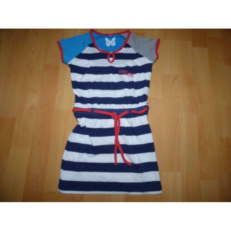Blauw/wit gestreepte jurk van Chaos en Order, maat 110/116