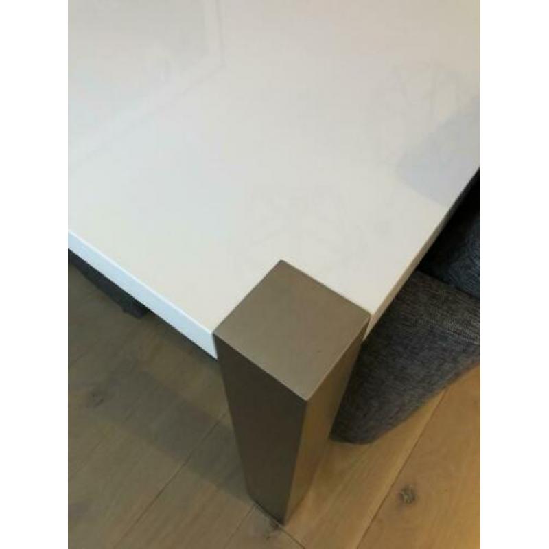 Moderne eettafel hoogglans wit 220 x 100 en salontafel