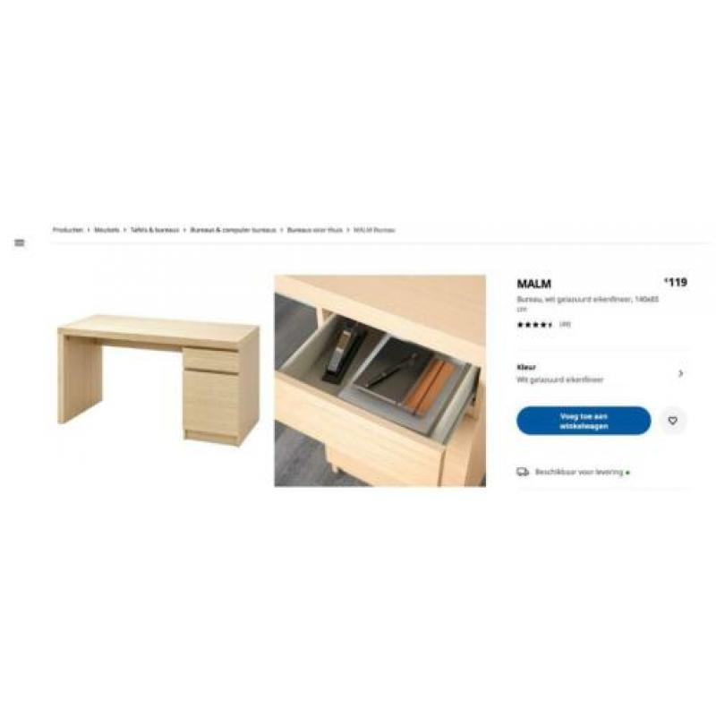 Malm Bureau - eikenfineer 140x65 cm
