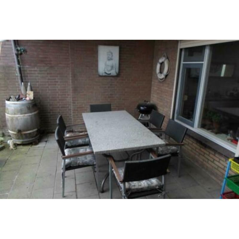Tuinset met 6 Stoelen + Granieten blad