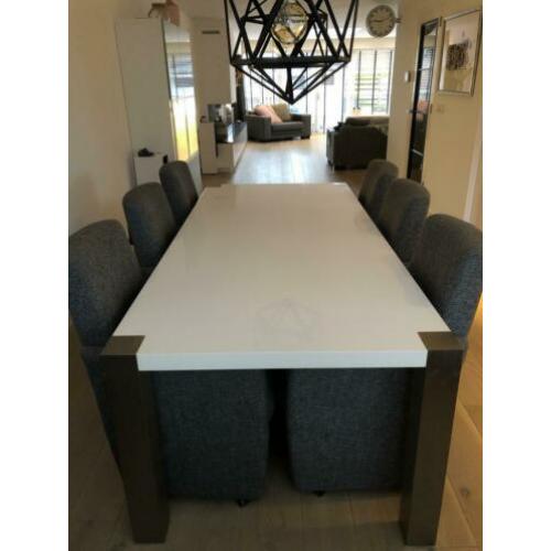 Moderne eettafel hoogglans wit 220 x 100 en salontafel