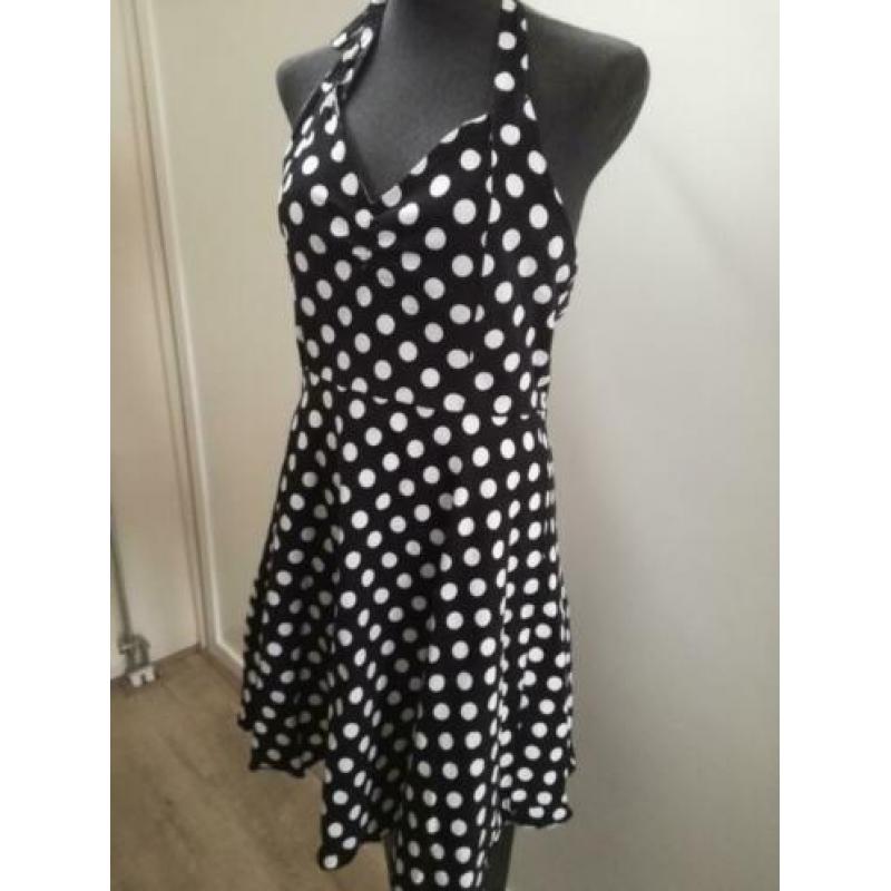 jurk,nopjes,feest,zwart,wit,schattig,vintage,fifties