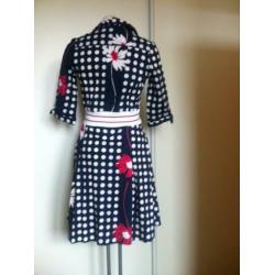 Leuk stippen JURK mt s - retro vintage blauw polkadot dots