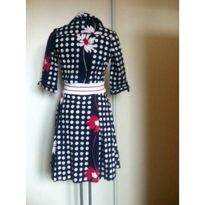 Leuk stippen JURK mt s - retro vintage blauw polkadot dots