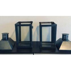 2 Grijze Metallic Wandlantaarns