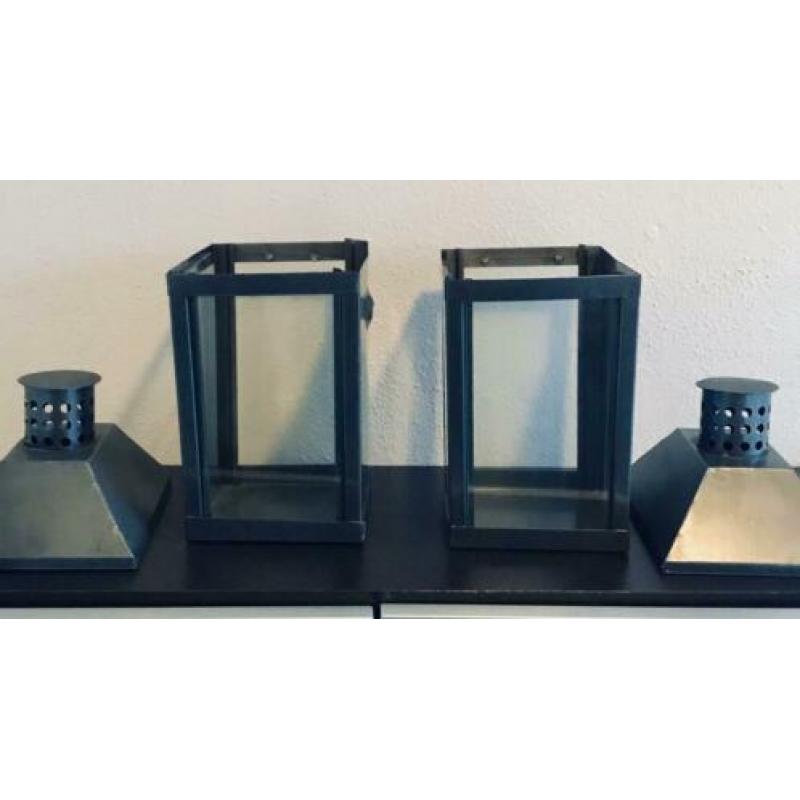 2 Grijze Metallic Wandlantaarns