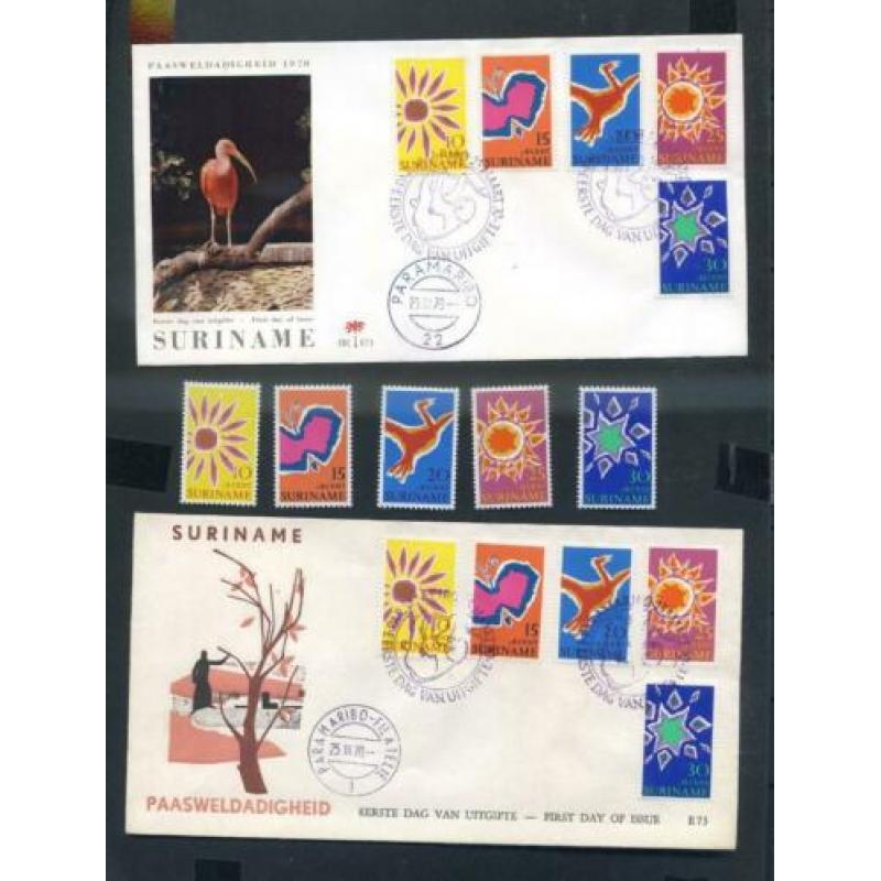 Suriname 8x 1e dagenvelop + div.losse PF series/zegels