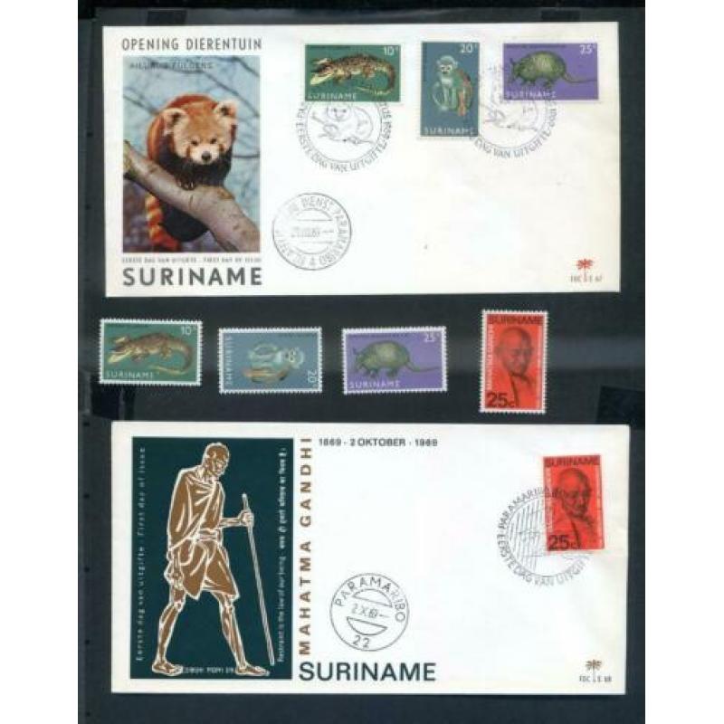 Suriname 8x 1e dagenvelop + div.losse PF series/zegels