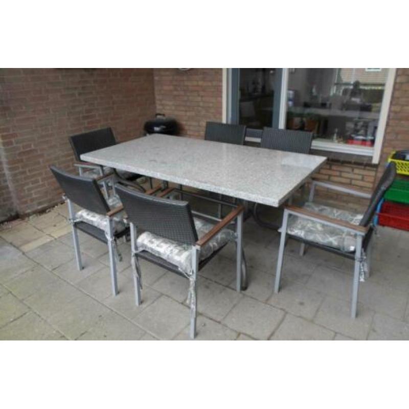 Tuinset met 6 Stoelen + Granieten blad