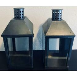 2 Grijze Metallic Wandlantaarns