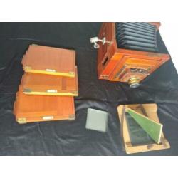 studio houten platencamera mahonie begin 1900 met toebehoren