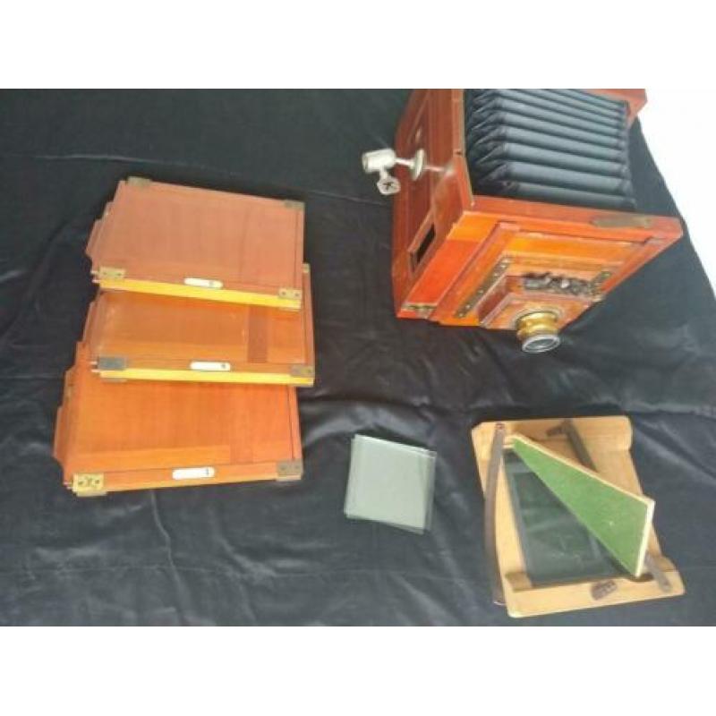 studio houten platencamera mahonie begin 1900 met toebehoren