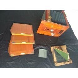 studio houten platencamera mahonie begin 1900 met toebehoren