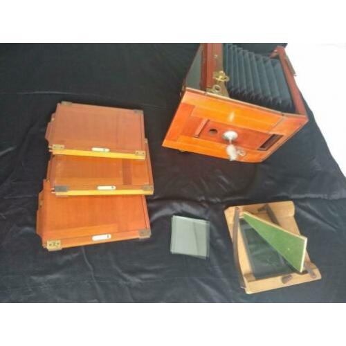 studio houten platencamera mahonie begin 1900 met toebehoren