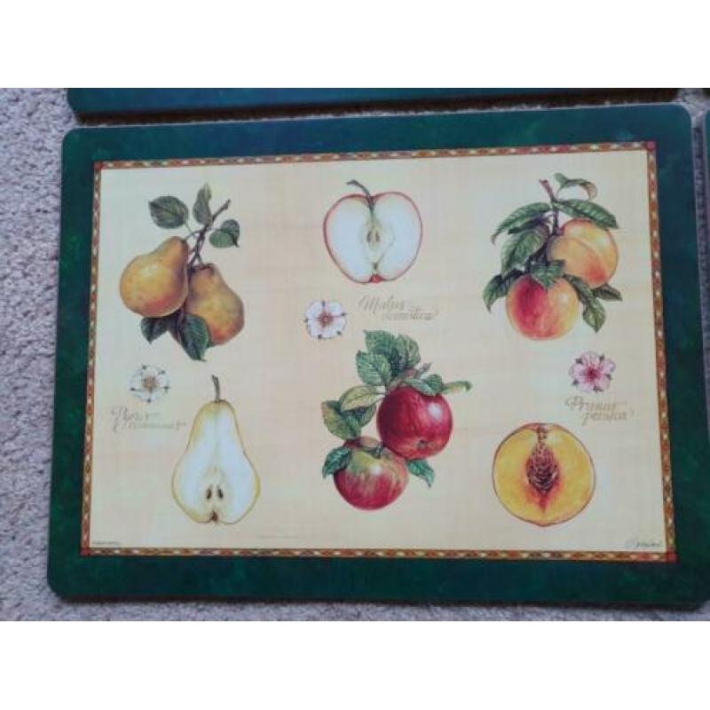 4 Vintage Brocante Pimpernel Placemats Botanical Fruits