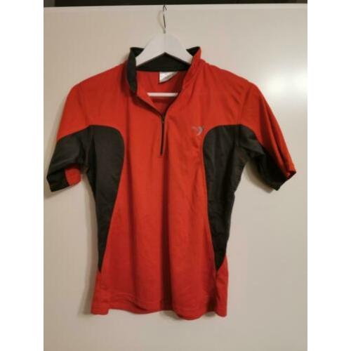 Roestbruin-Rood met grijs hardloopshirt met ritsje Medium