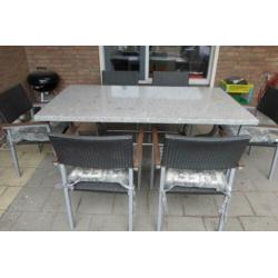 Tuinset met 6 Stoelen + Granieten blad
