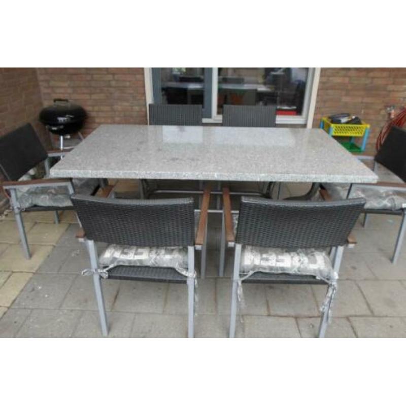 Tuinset met 6 Stoelen + Granieten blad