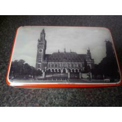 Vintage Koekblik koektrommel LENSVELT NICOLA DEN HAAG