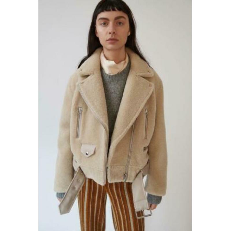 ACNE BEIGE MERLYN SHEARLING jas teddy coat maat S ecru nieuw