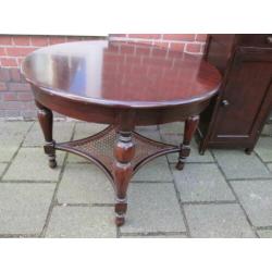Vintage Donker Houten Salontafel met Webbing Diameter 80 cm